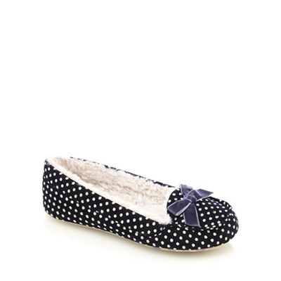 Navy spotted moccasin slippers